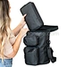 cylindrical padded main compartment holding upper and lower water chambers